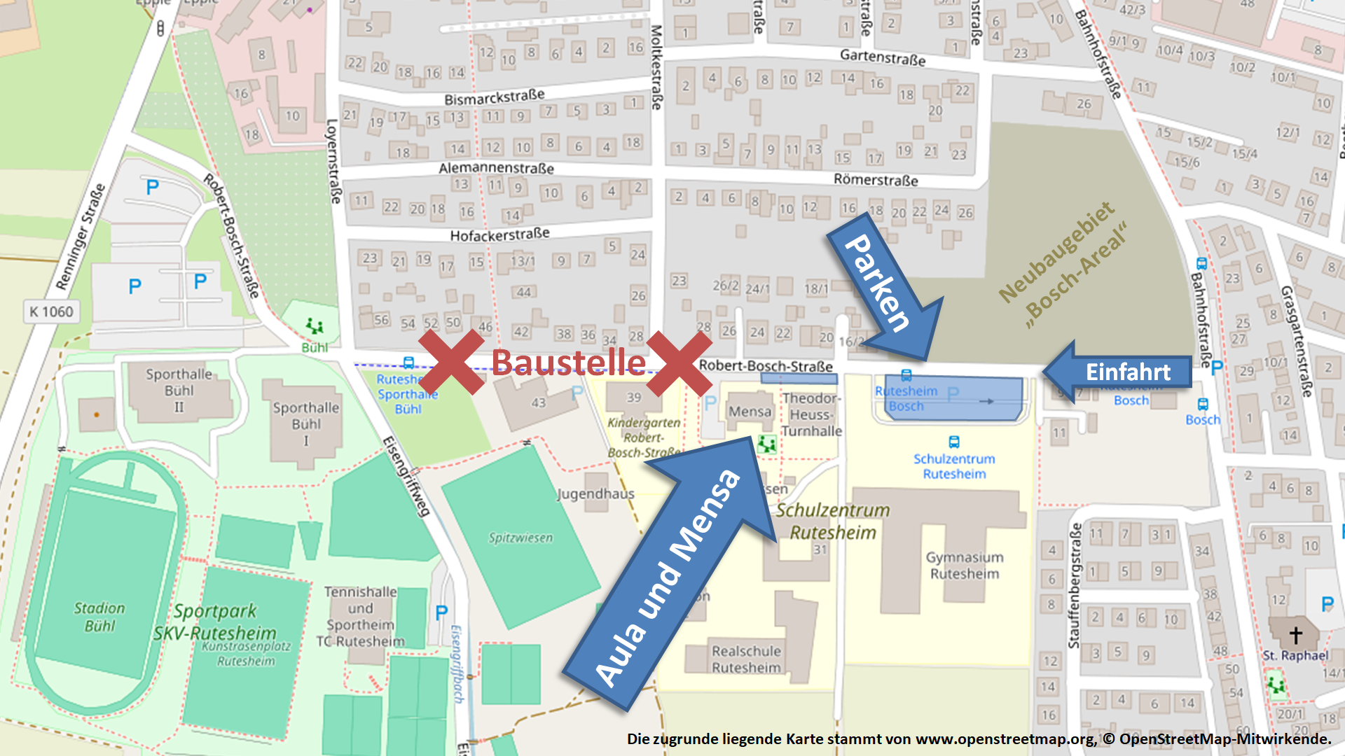 Anfahrt zur Aula im Schulzentrum Rutesheim