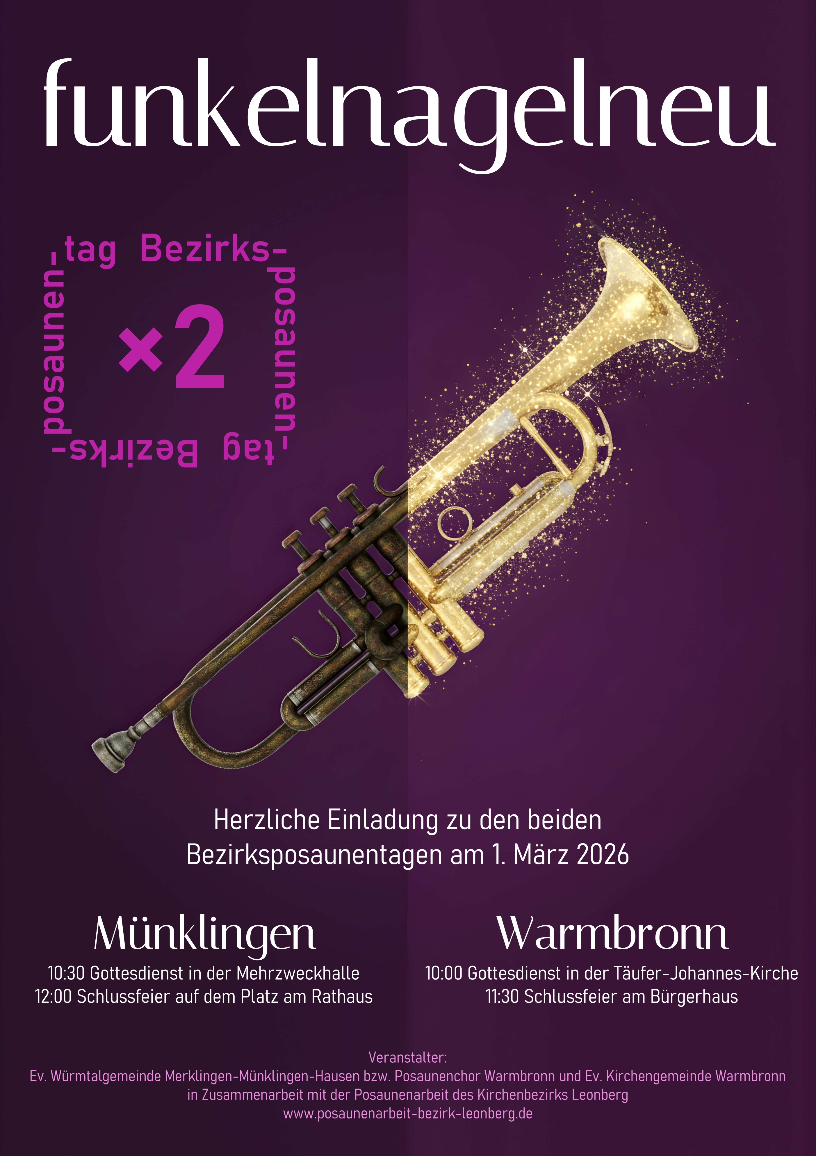 Plakt zu den Bezirksposaunentagen in Münklingen und Warmbronn im Jahr 2026
